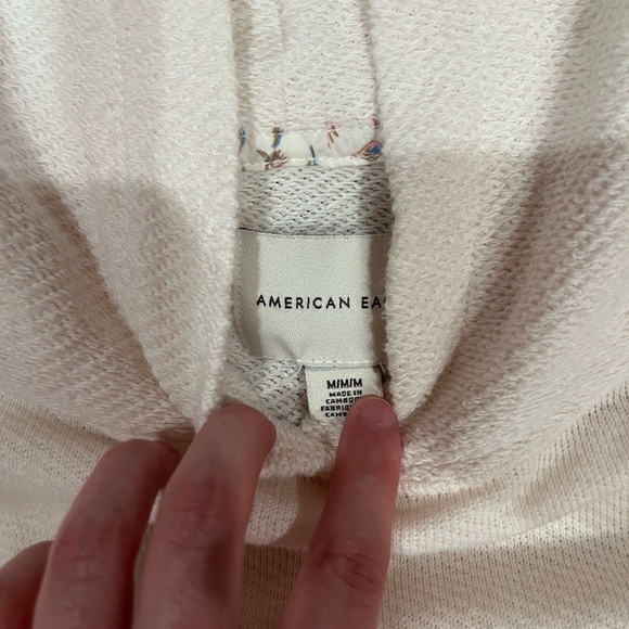 American Eagle Cream Waffle Hoodie preppy comfy oversized minimal sweater y2k - Picture 2 of 6